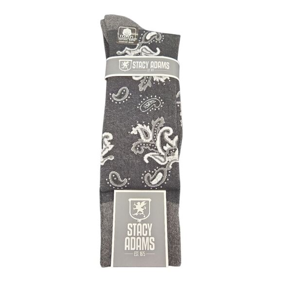 STACY ADAMS MENS LEAF BLACK WHITE PATTERN DRESS SOCK. SAS 350-6 - Picture 1 of 3